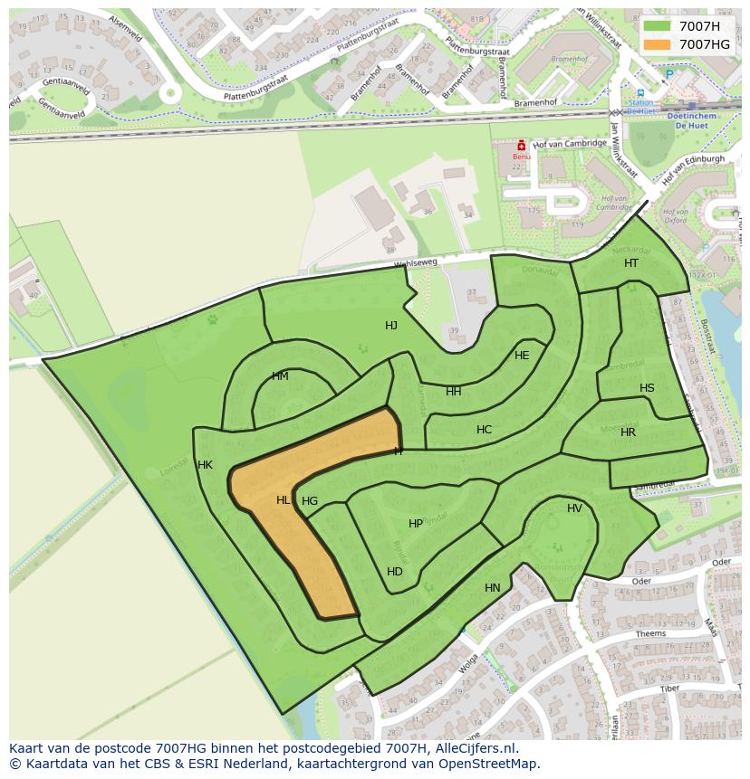 Afbeelding van het postcodegebied 7007 HG op de kaart.