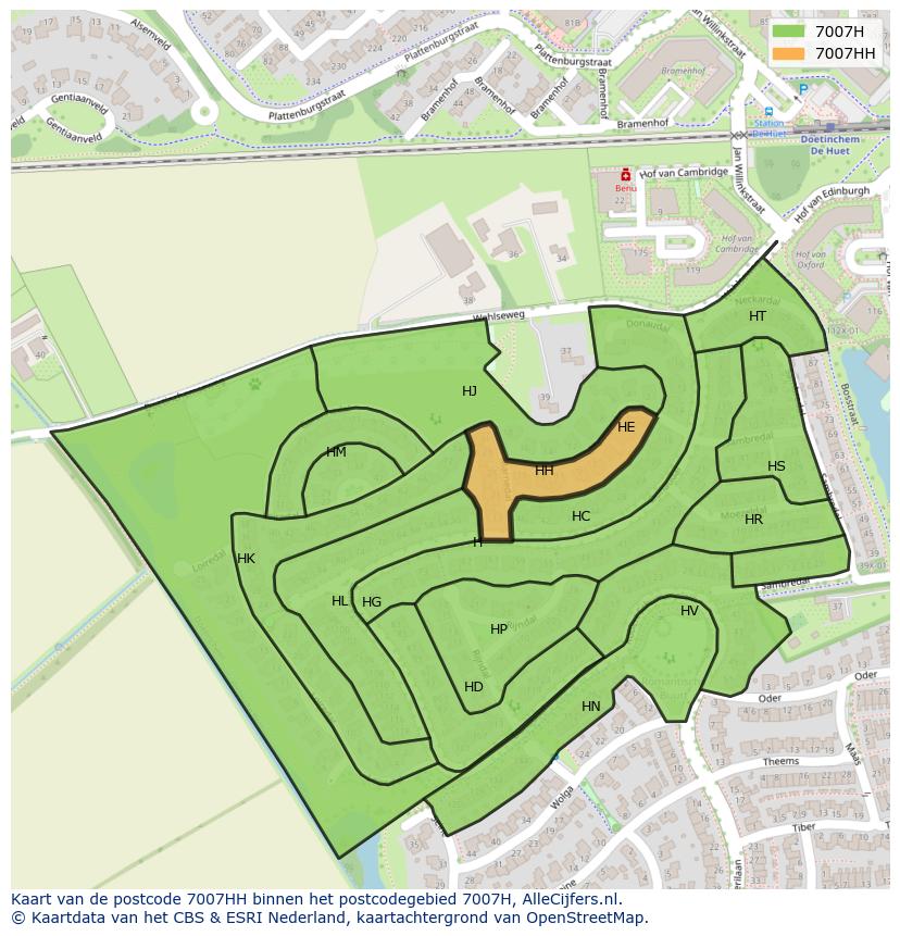 Afbeelding van het postcodegebied 7007 HH op de kaart.