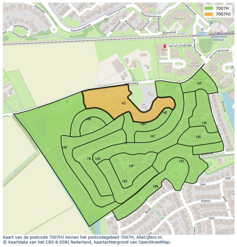 Afbeelding van het postcodegebied 7007 HJ op de kaart.