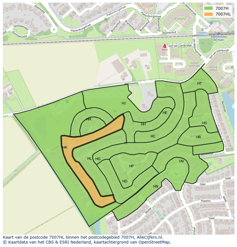 Afbeelding van het postcodegebied 7007 HL op de kaart.
