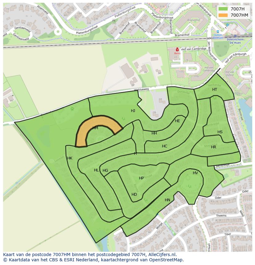 Afbeelding van het postcodegebied 7007 HM op de kaart.