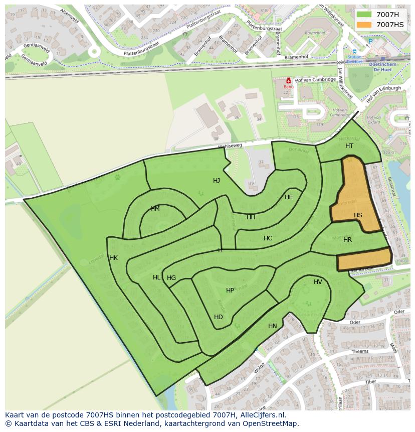 Afbeelding van het postcodegebied 7007 HS op de kaart.
