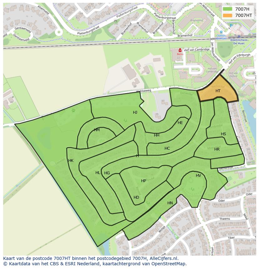Afbeelding van het postcodegebied 7007 HT op de kaart.