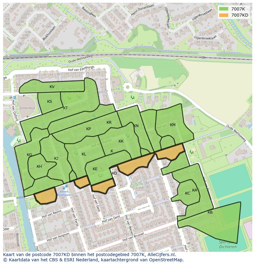 Afbeelding van het postcodegebied 7007 KD op de kaart.