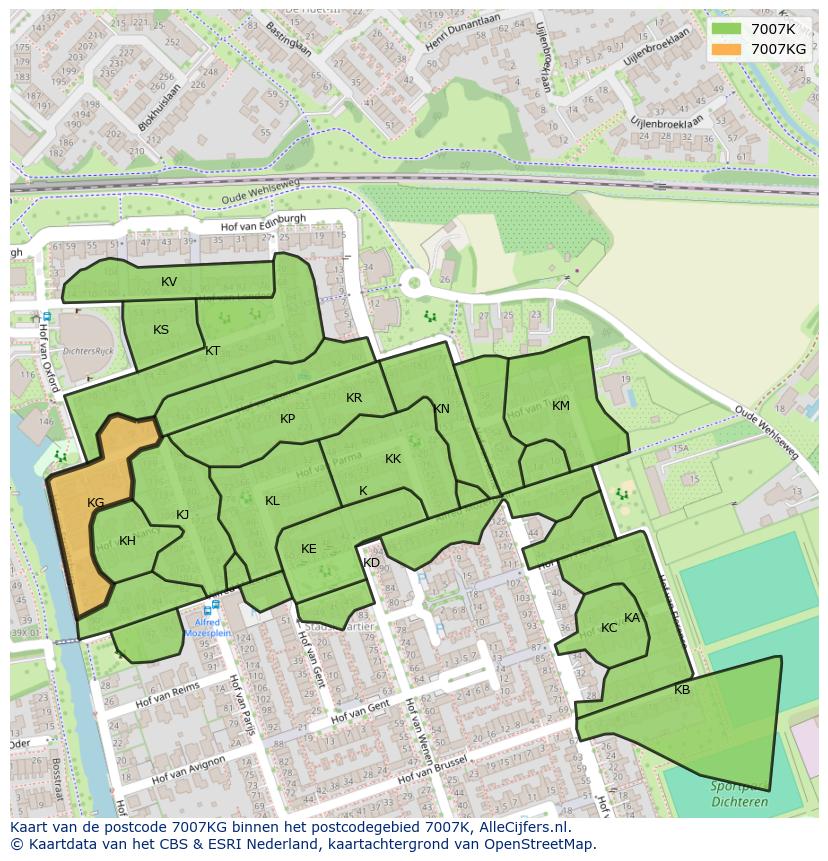 Afbeelding van het postcodegebied 7007 KG op de kaart.