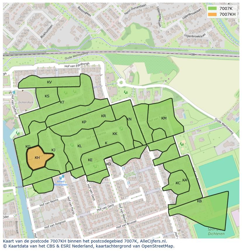 Afbeelding van het postcodegebied 7007 KH op de kaart.