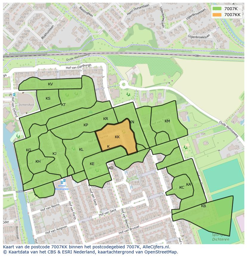 Afbeelding van het postcodegebied 7007 KK op de kaart.