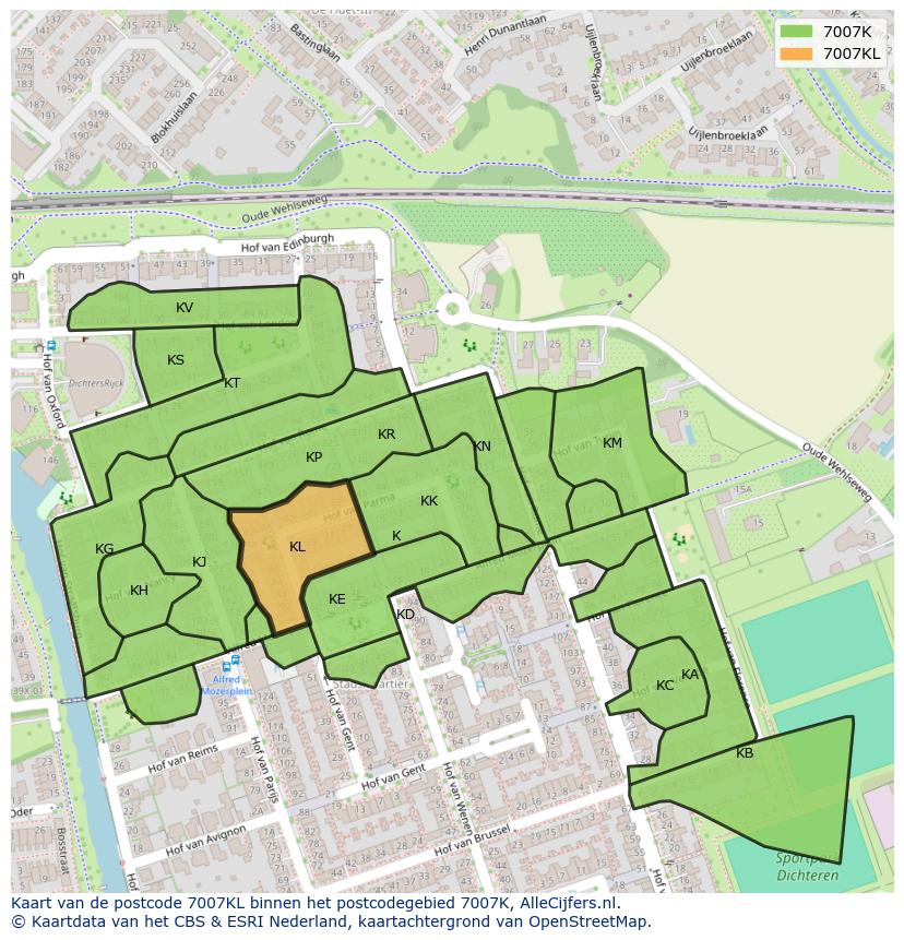 Afbeelding van het postcodegebied 7007 KL op de kaart.