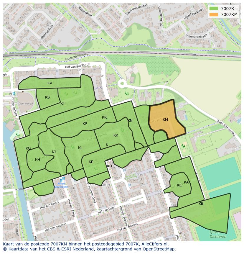 Afbeelding van het postcodegebied 7007 KM op de kaart.