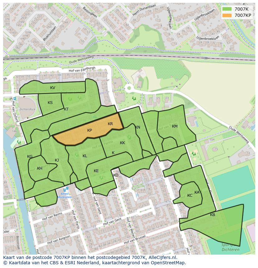 Afbeelding van het postcodegebied 7007 KP op de kaart.