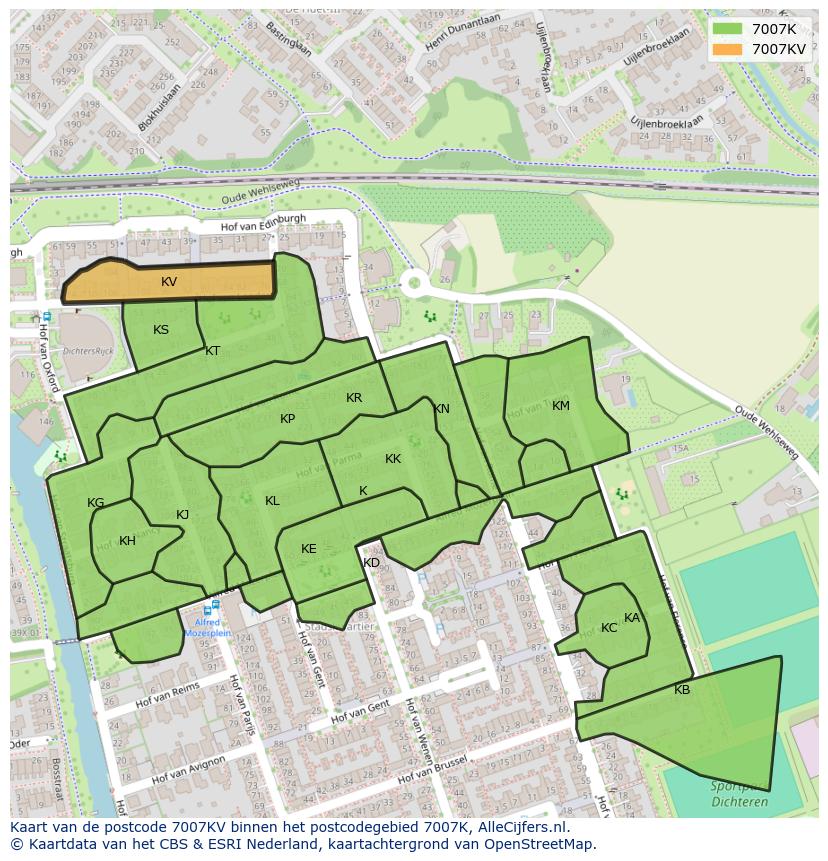 Afbeelding van het postcodegebied 7007 KV op de kaart.