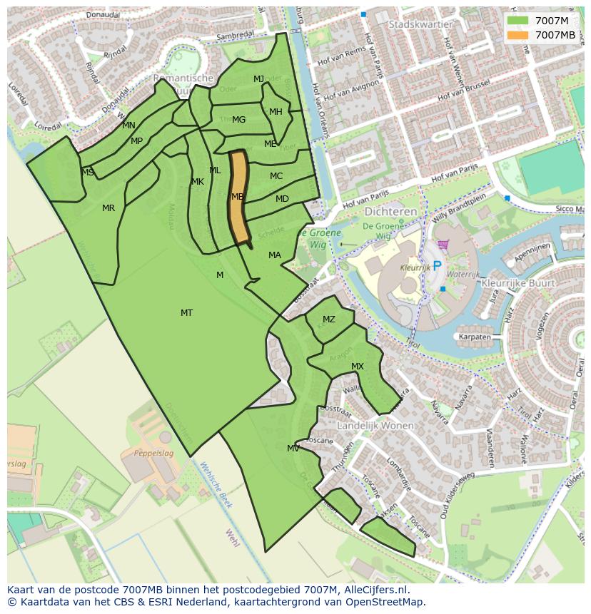 Afbeelding van het postcodegebied 7007 MB op de kaart.