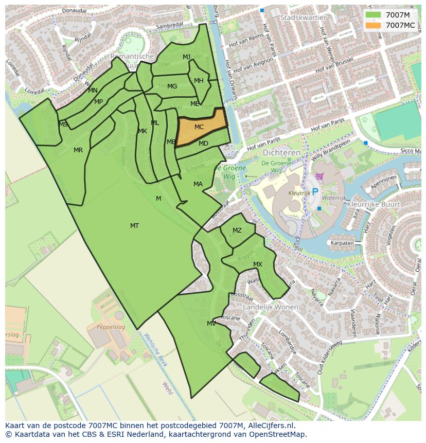Afbeelding van het postcodegebied 7007 MC op de kaart.