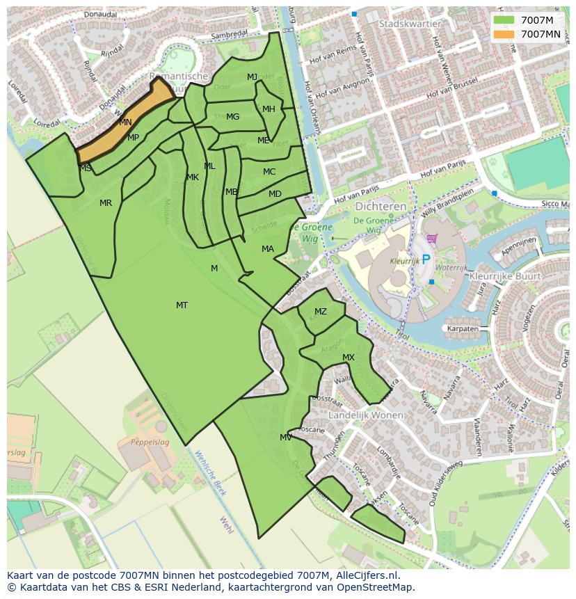 Afbeelding van het postcodegebied 7007 MN op de kaart.