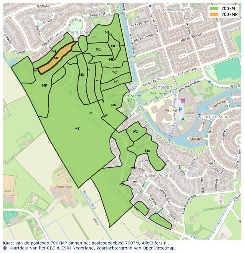 Afbeelding van het postcodegebied 7007 MP op de kaart.