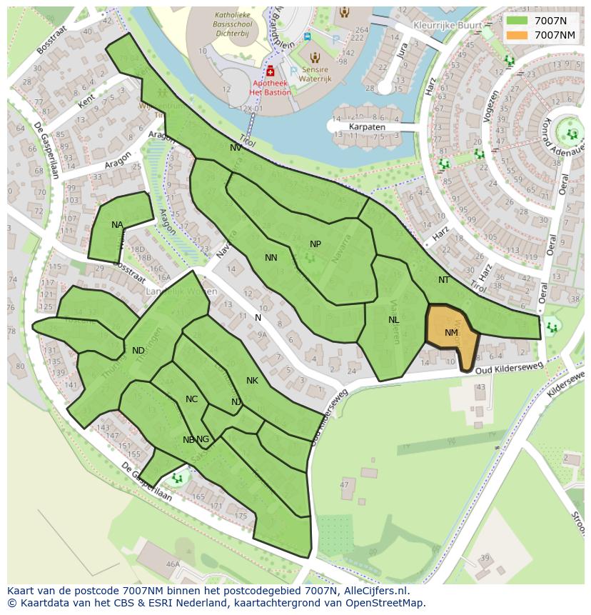 Afbeelding van het postcodegebied 7007 NM op de kaart.