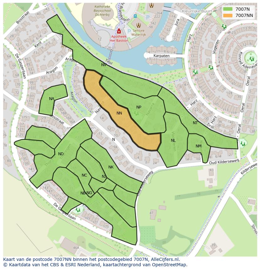 Afbeelding van het postcodegebied 7007 NN op de kaart.