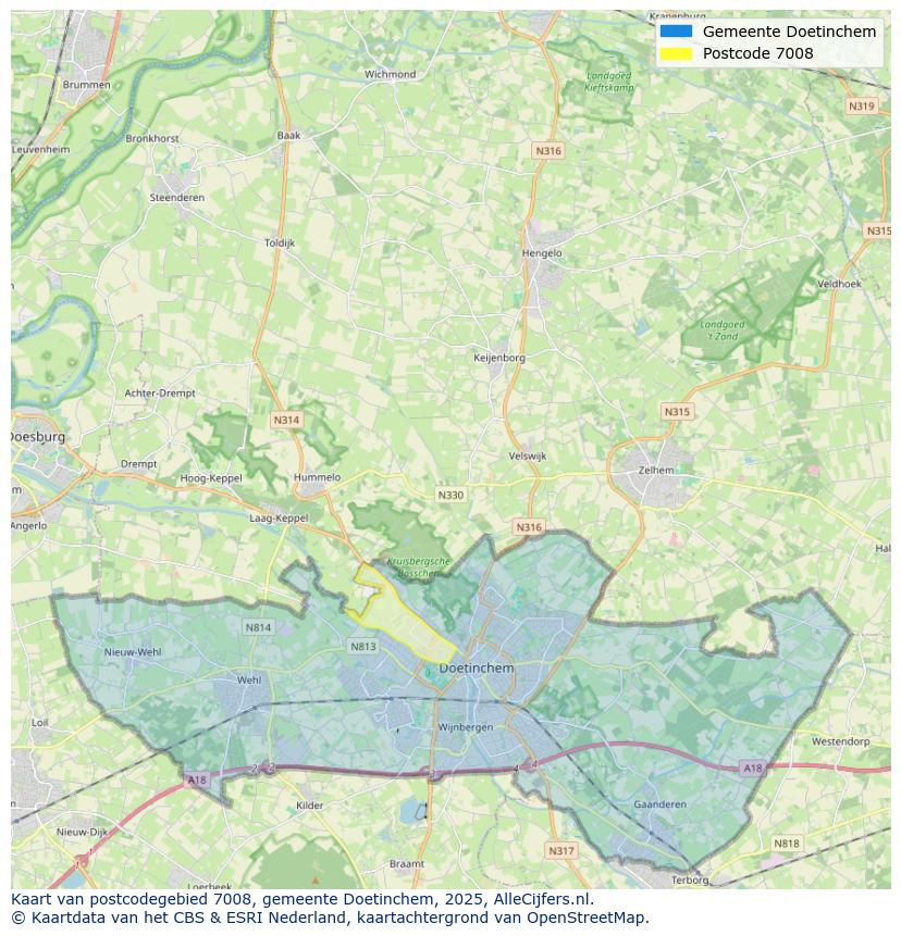 Afbeelding van het postcodegebied 7008 op de kaart.