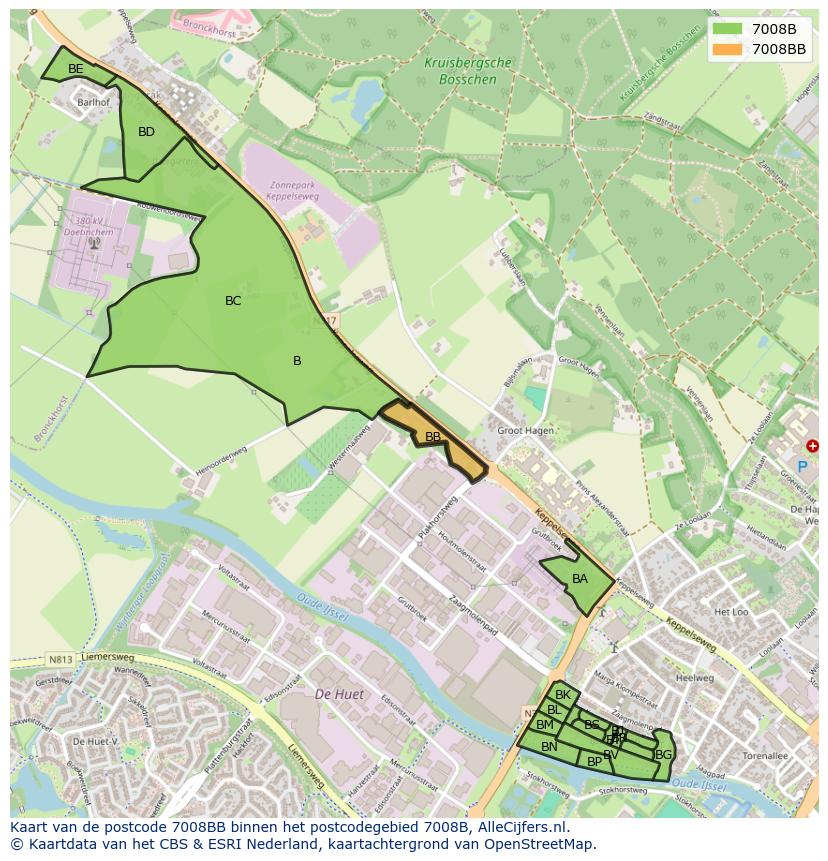 Afbeelding van het postcodegebied 7008 BB op de kaart.