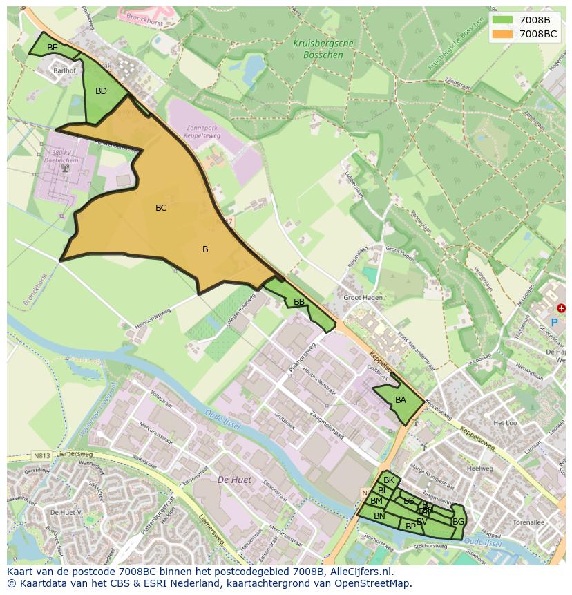 Afbeelding van het postcodegebied 7008 BC op de kaart.