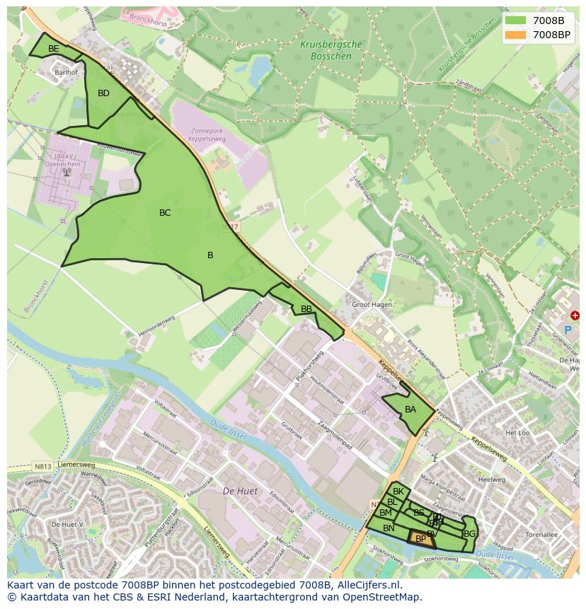 Afbeelding van het postcodegebied 7008 BP op de kaart.