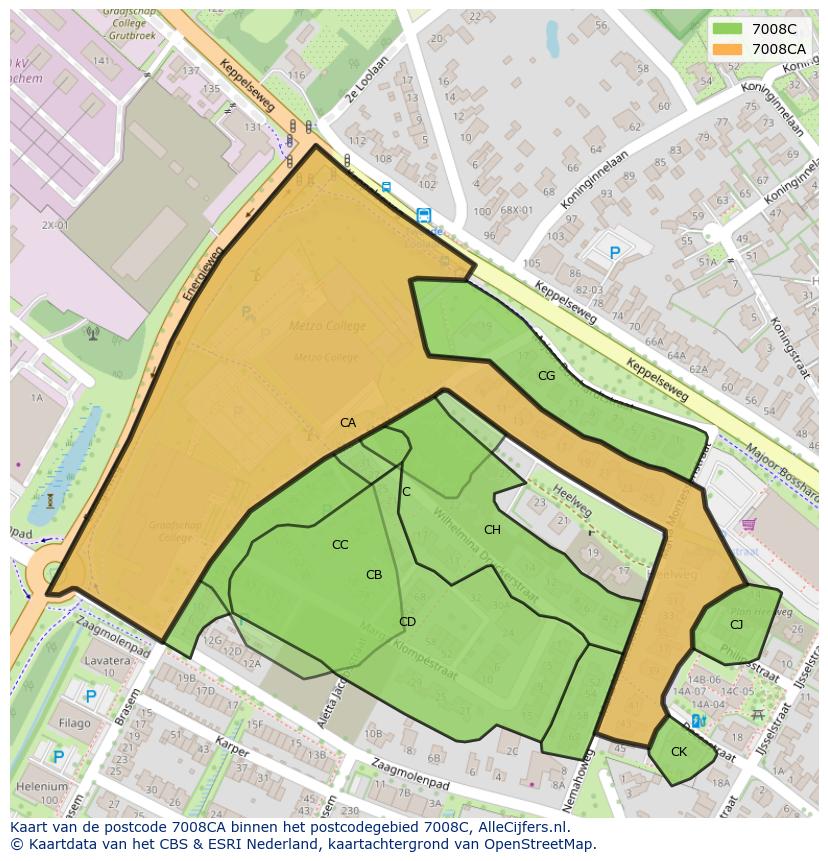 Afbeelding van het postcodegebied 7008 CA op de kaart.