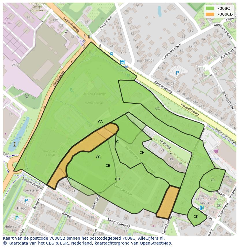 Afbeelding van het postcodegebied 7008 CB op de kaart.