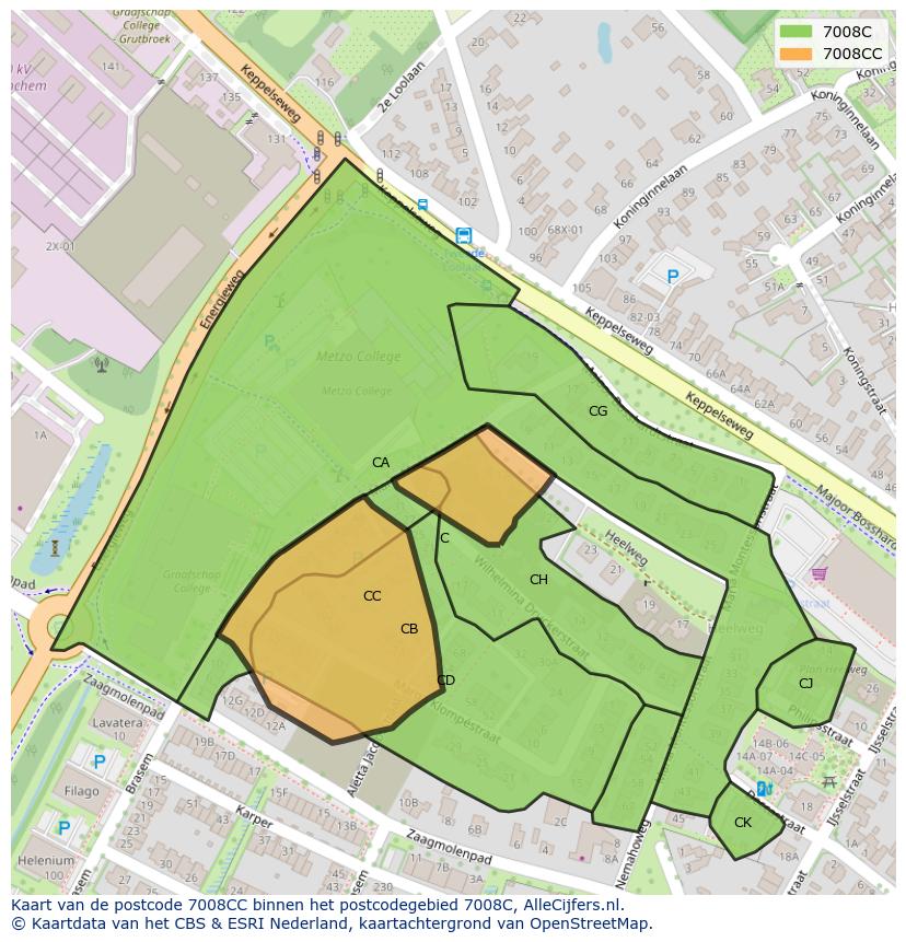 Afbeelding van het postcodegebied 7008 CC op de kaart.