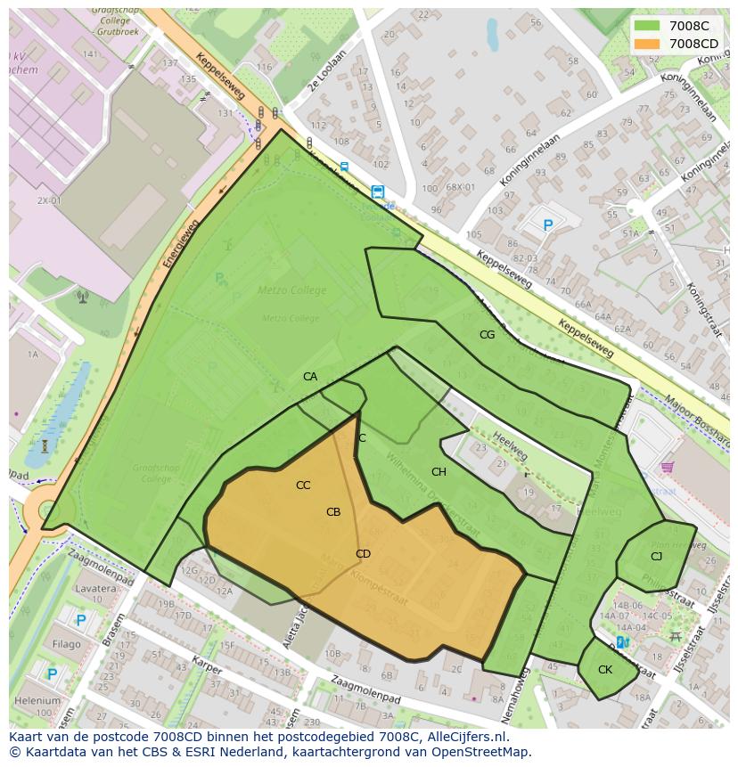 Afbeelding van het postcodegebied 7008 CD op de kaart.