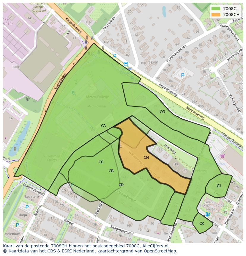 Afbeelding van het postcodegebied 7008 CH op de kaart.