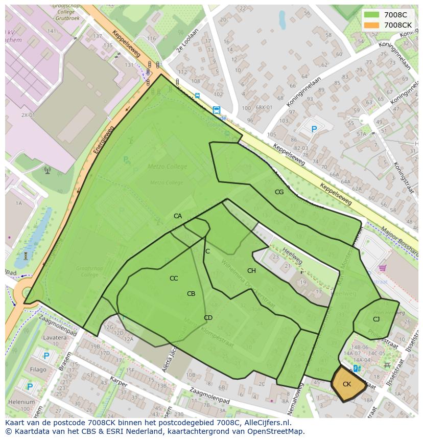 Afbeelding van het postcodegebied 7008 CK op de kaart.