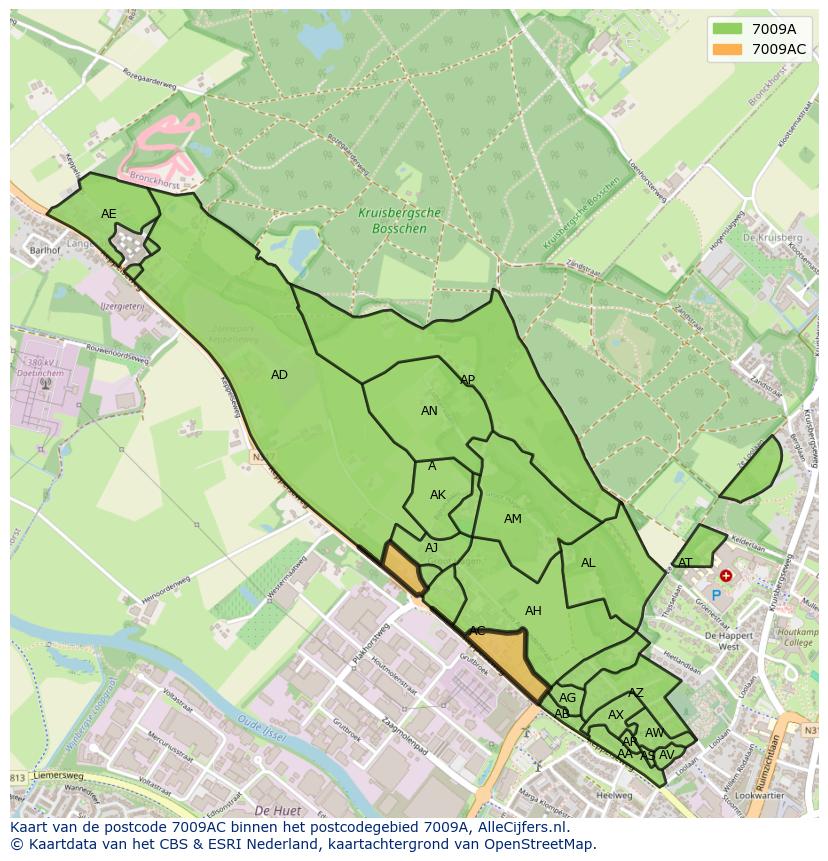 Afbeelding van het postcodegebied 7009 AC op de kaart.
