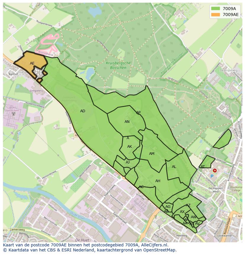 Afbeelding van het postcodegebied 7009 AE op de kaart.