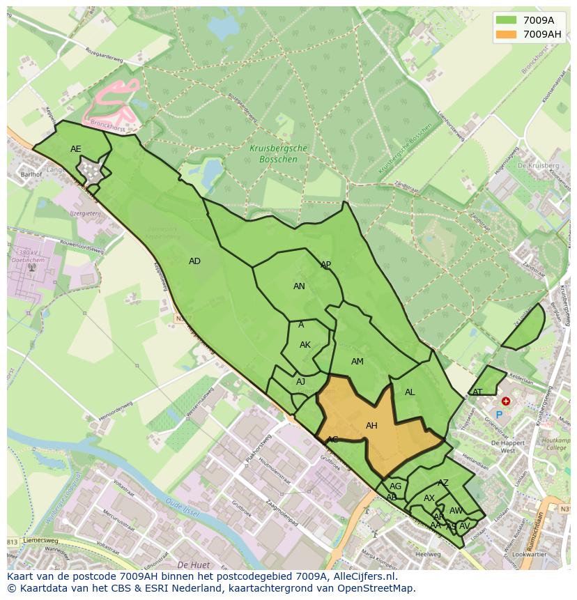 Afbeelding van het postcodegebied 7009 AH op de kaart.