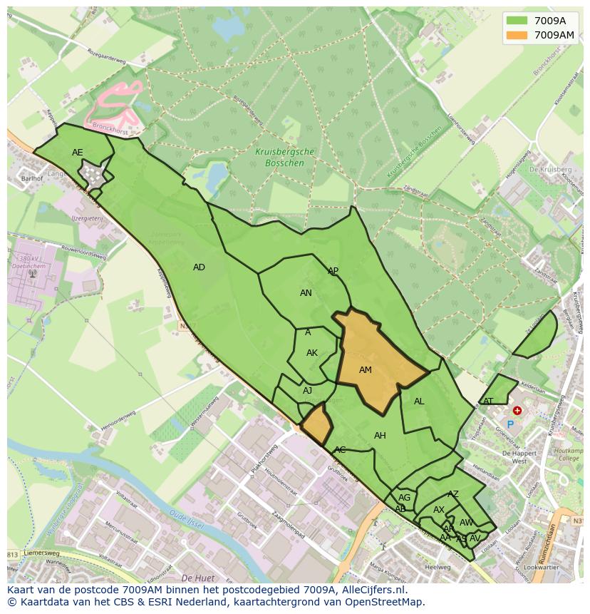 Afbeelding van het postcodegebied 7009 AM op de kaart.