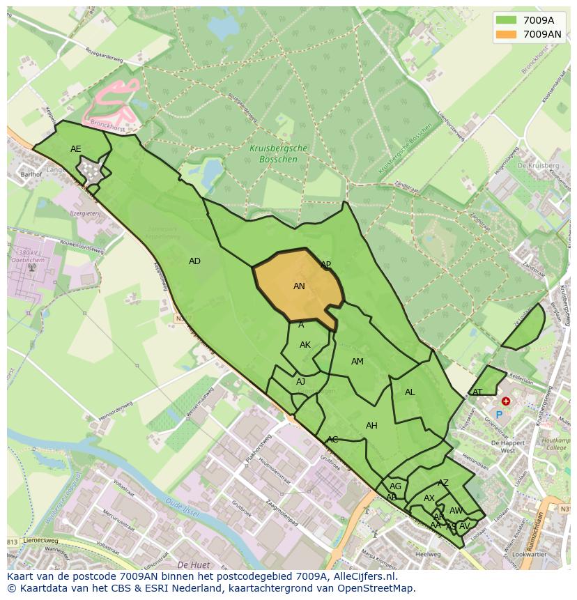 Afbeelding van het postcodegebied 7009 AN op de kaart.