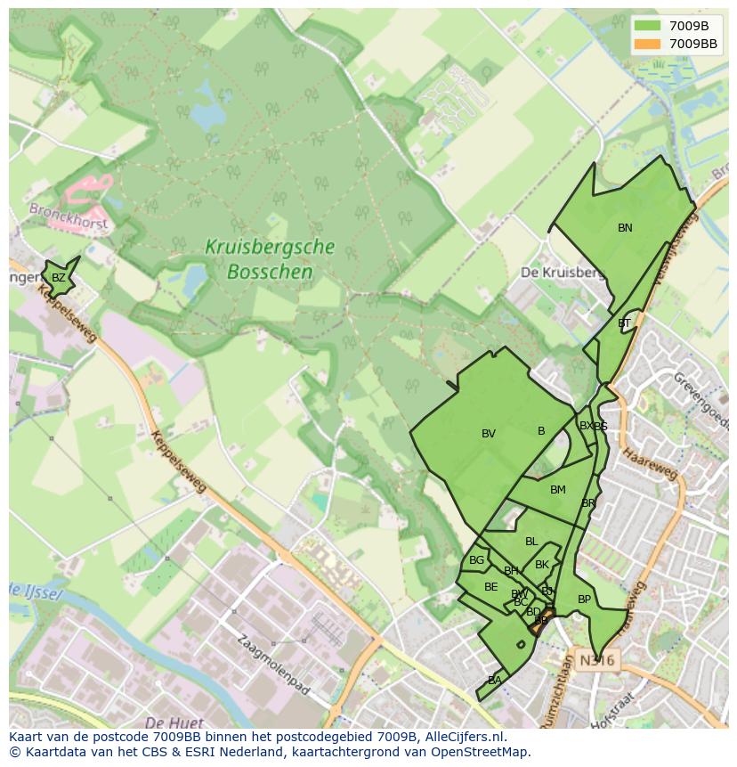 Afbeelding van het postcodegebied 7009 BB op de kaart.