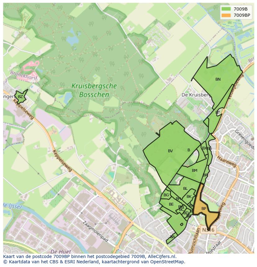 Afbeelding van het postcodegebied 7009 BP op de kaart.