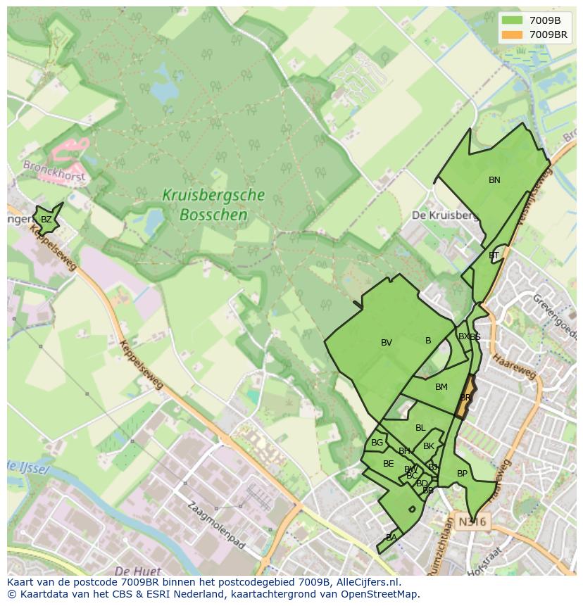 Afbeelding van het postcodegebied 7009 BR op de kaart.