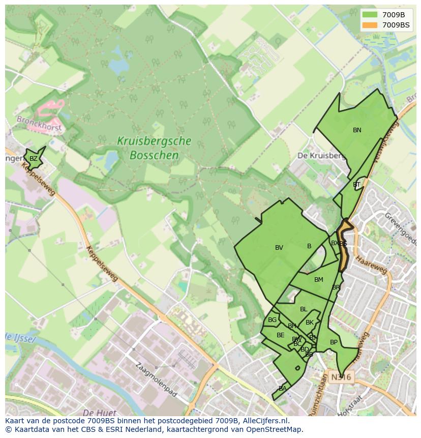 Afbeelding van het postcodegebied 7009 BS op de kaart.
