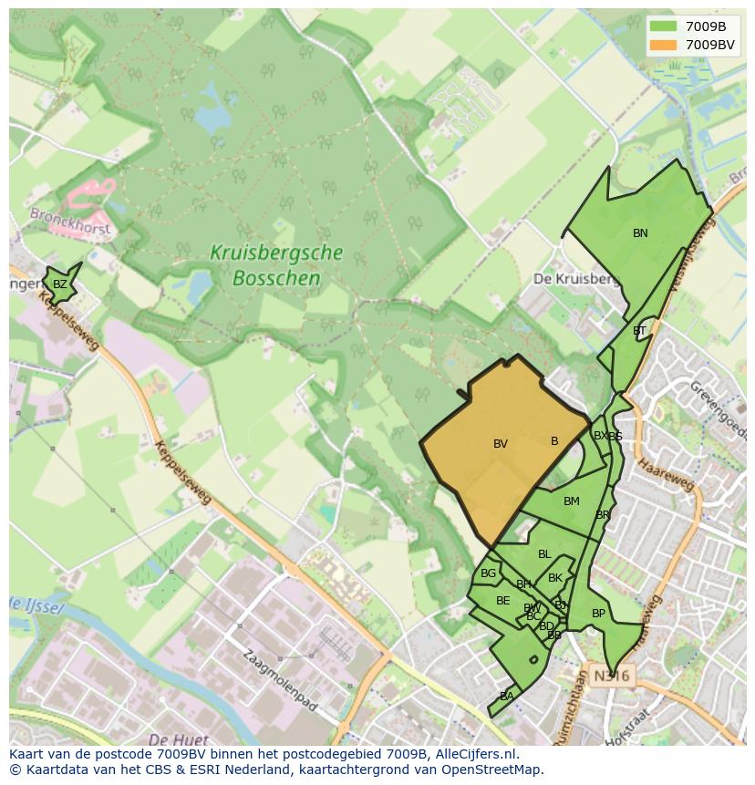 Afbeelding van het postcodegebied 7009 BV op de kaart.