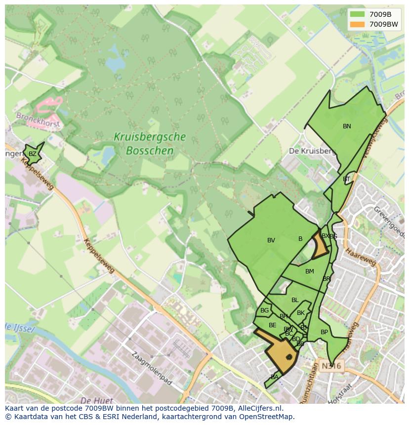 Afbeelding van het postcodegebied 7009 BW op de kaart.