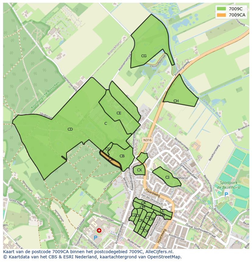 Afbeelding van het postcodegebied 7009 CA op de kaart.