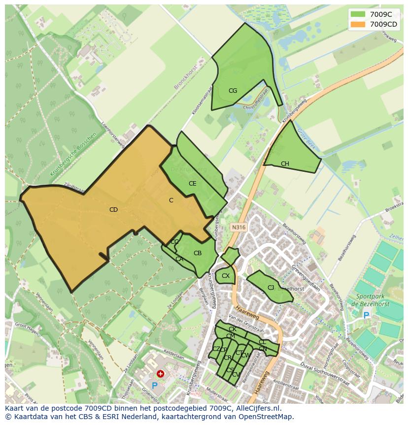 Afbeelding van het postcodegebied 7009 CD op de kaart.