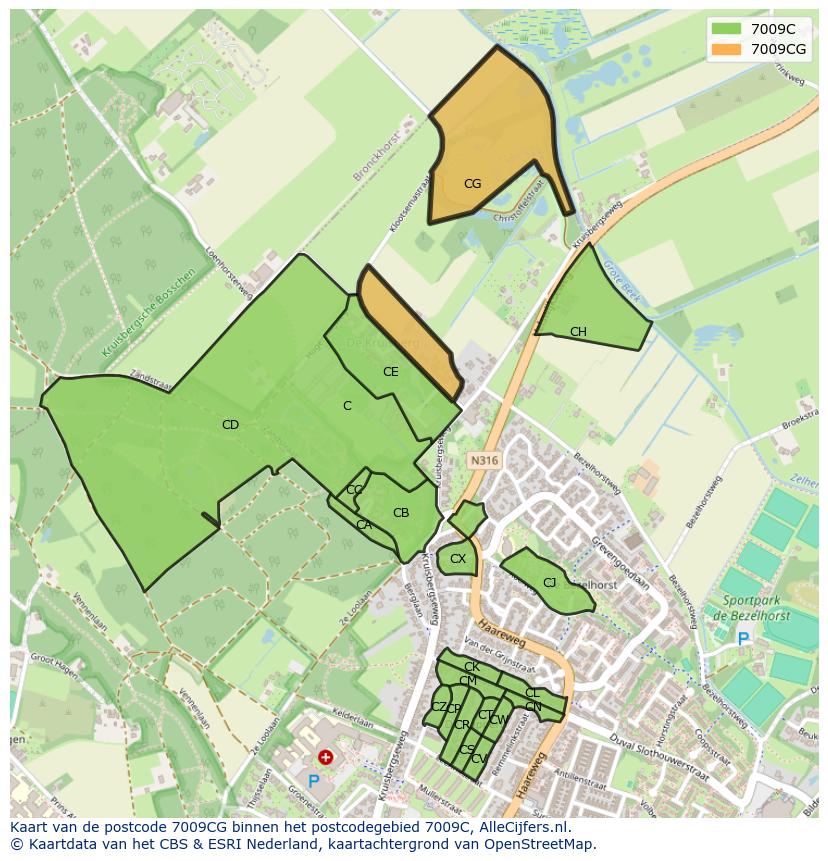 Afbeelding van het postcodegebied 7009 CG op de kaart.
