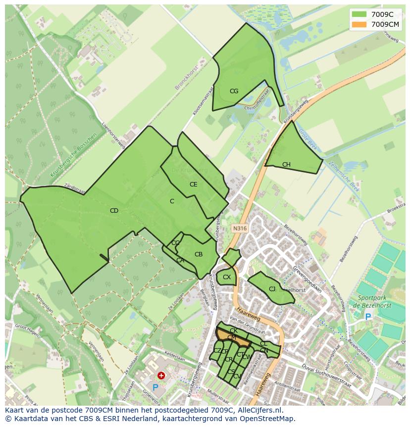 Afbeelding van het postcodegebied 7009 CM op de kaart.