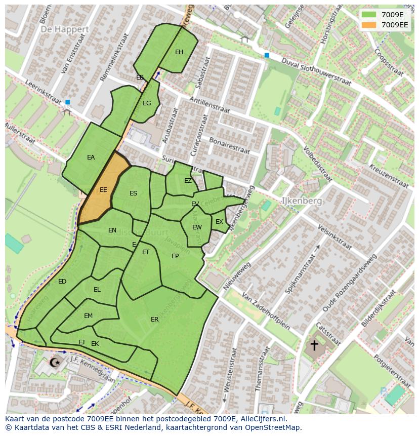 Afbeelding van het postcodegebied 7009 EE op de kaart.