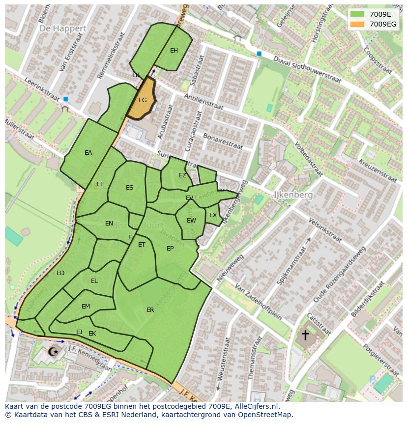 Afbeelding van het postcodegebied 7009 EG op de kaart.