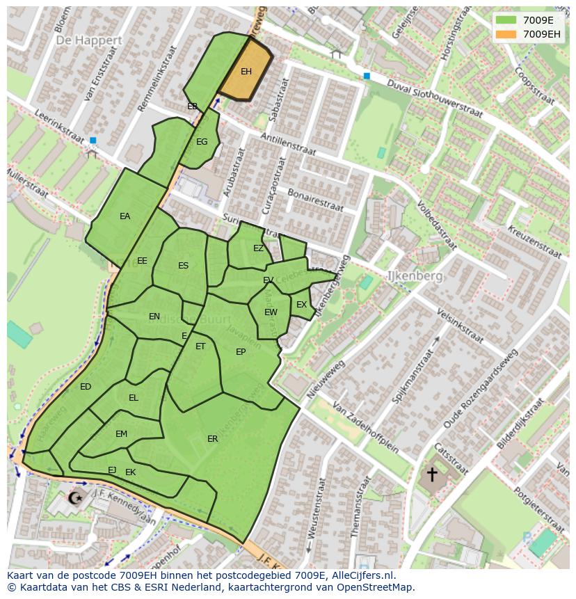 Afbeelding van het postcodegebied 7009 EH op de kaart.