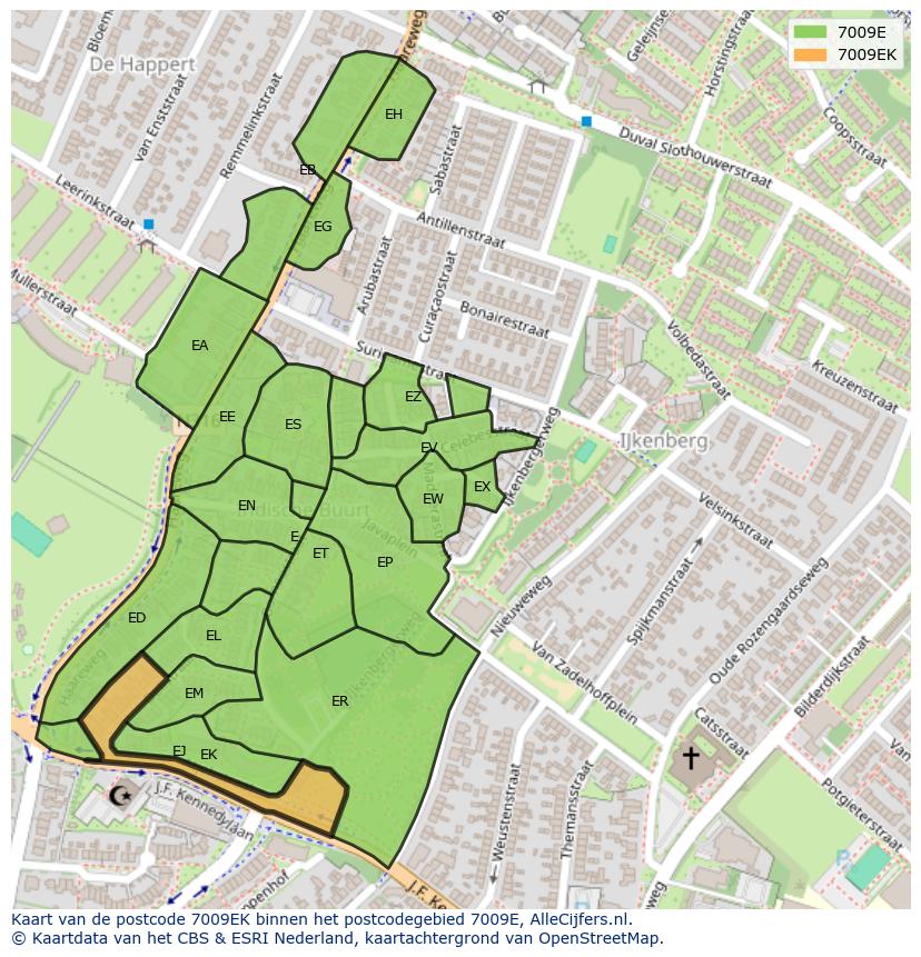 Afbeelding van het postcodegebied 7009 EK op de kaart.